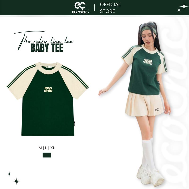 Áo Baby Tee EC Sọc Vai ECOCHIC RETRO LINE BABY TEE B019 Local Brand Chính Hãng Nữ Form Ôm Fit Body Premium Cotton Cổ Tròn