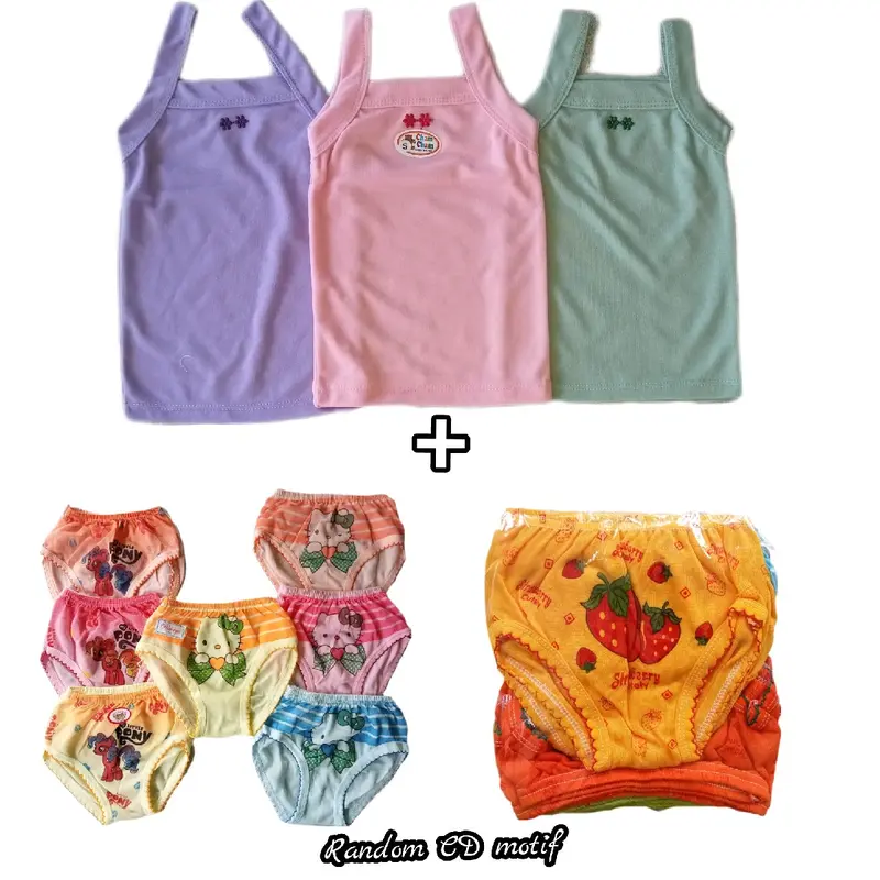 Paket Set Baju Dalam dan Celana Dalam Anak Perempuan dengan Tangtop dan CD - Fashion PE Double (3pcs tangtop+3pcs cd) Pakaian 6