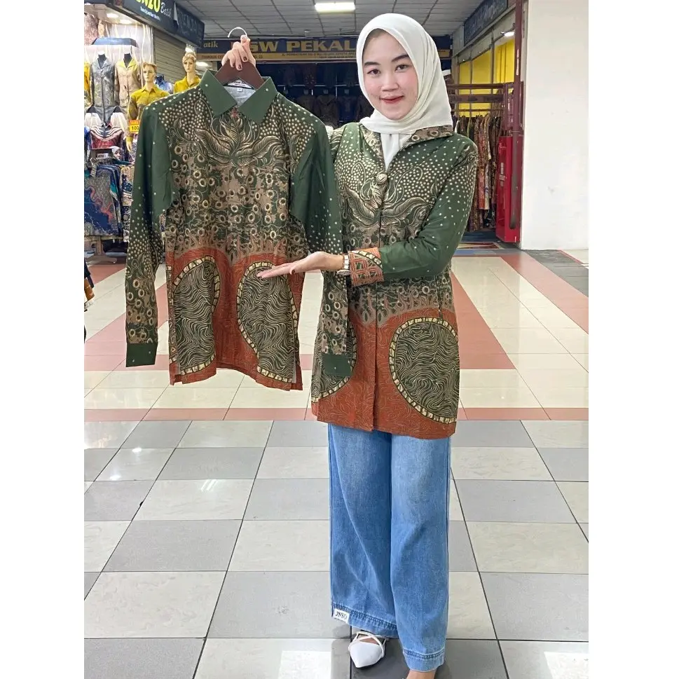 Batik couple bahan kattun solo premium full lapisan trikot R11 warna hijau army