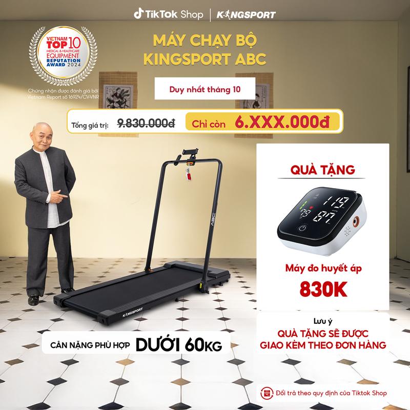 [CHỈ GIAO MIỀN BẮC] Máy chạy bộ KINGSPORT ABC thảm chạy kim cương, tốc độ tối đa 8km/h, kèm khóa an toàn