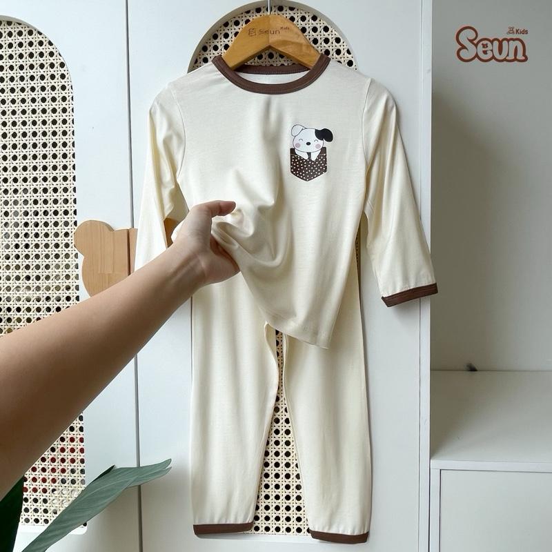 | SEUNKIDS | Bộ dài tay cho bé trai bé gái cotton lụa mát lạnh 8kg đến 35kg bộ mặc nhà set mặc nhà đồ bộ cho bé