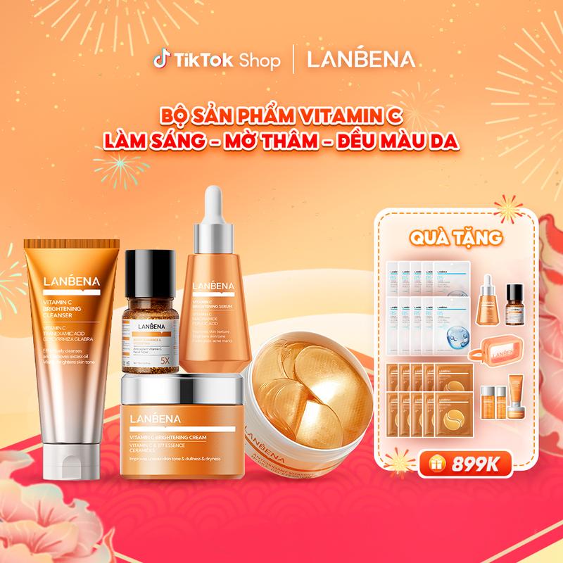   LIVE   MUA 5 NHẬN 32  Bộ Sản Phẩm Vitamin C Giải Pháp Tối Ưu Cho Làn Da Sáng Mịn Không Tì Vết Gồm Sữa Rửa Mặt Mặt Nạ Mắt Toner Serum Kem Dưỡng LANBENA Hỗ Trợ Dưỡng Sáng Giảm Thâm Mờ Sạm Nám Đều Màu Da Giảm Sắc Tố Melanin Nuôi Dưỡng Phục Hồi Làn Da 