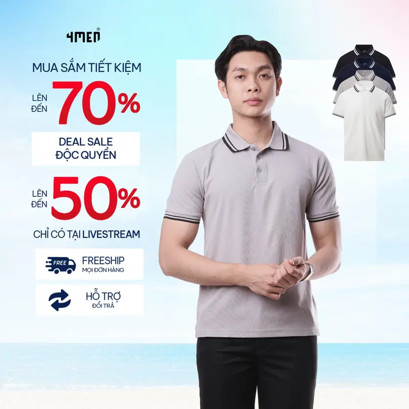 Áo Polo Nam Ngắn Tay 4MEN Bo Sọc Form Regular PO136 chất thun tổ ong, basic, thanh lịch, thoáng mát Menswear Shirt 0