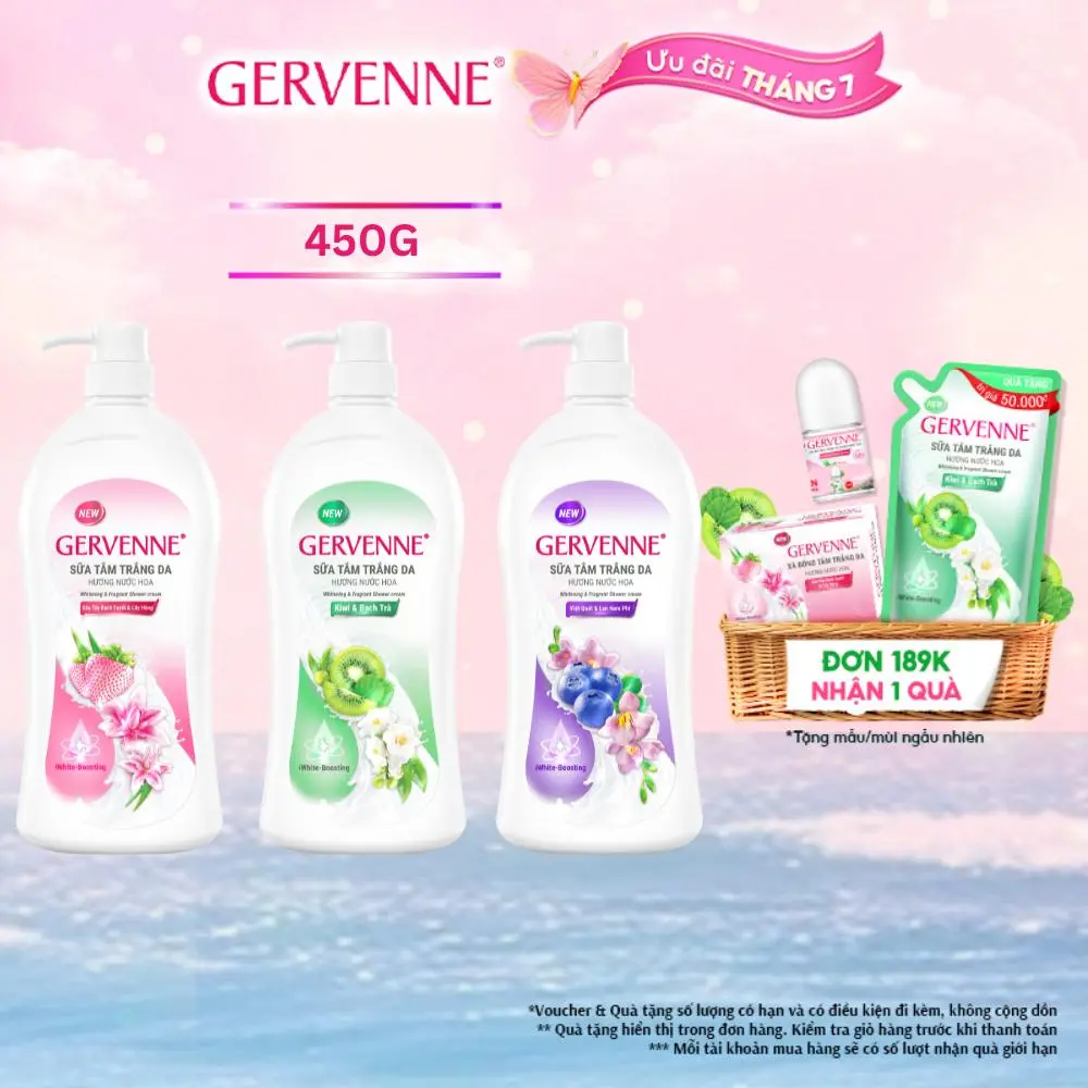 Sữa Tắm Dưỡng Body dành cho nữ Hương Nước Hoa Gervenne 450G/900G/1.2L/chai (3 mùi)