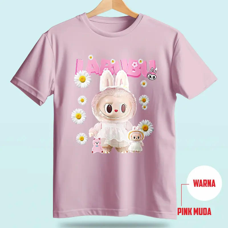 Baju Kaos couple untuk Anak dan Dewasa Labubu Bunga Premium Katun Combed 30s untuk Anak dan Dewasa, Usia 3-11 Tahun, Distro Fashion Wanita Keluarga Pasangan Motif Cewek Atasan Ibu Pendek Oblong baju labubu Setelan Panjang Sarimbit 4
