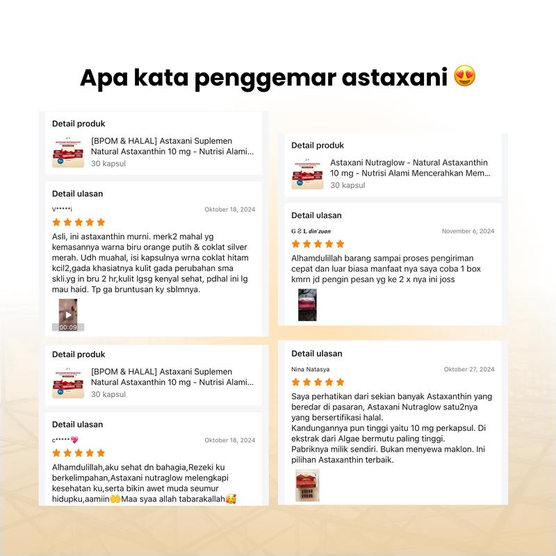 Suplemen Kecantikan Astaxani Nutraglow - Natural Astaxanthin 10 mg - Nutrisi Alami Mencerahkan Memudarkan Flek Hitam Mencegah Penuaan Dini Pada Kulit [BPOM & HALAL] 3