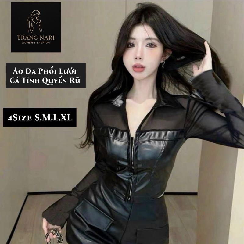 Áo Da Nữ Cổ V Phối Lưới Ôm Body Gợi Cảm Thời Trang Cá Tính Sang Trọng Đẳng Cấp Độc Đáo