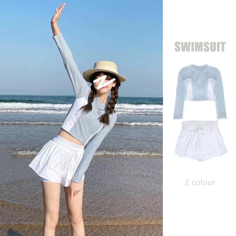 Bikini Nữ, Áo Tắm Xẻ Tà Hai Mảnh, Đồ Bơi Nữ, Áo Dài Tay, Quần Ngắn, Đồ Thể Thao Đồ Bơi, Đồ Đi Biển Sport Chạy Bộ Yoga Tập Yoga Tập Gym Tập Thể Dục 0