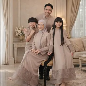Sarimbit Keluarga Lebaran 2026 Mahogany Mocca Baju Couple Ibu Ayah Anak Koko Lengan Panjang Premium untuk Tampilan Elegan