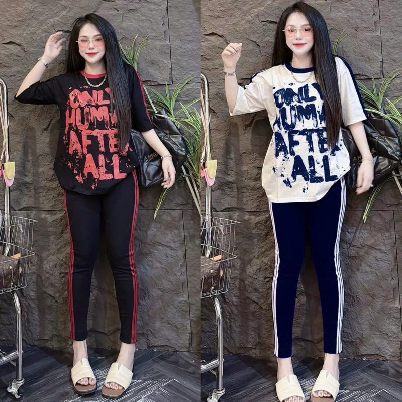 Đồ Bộ BIGSIZE SÉT BỘ THUN TÂM LẠNH ÁO TAY LỠ FROM RỘNG IN CHỮ PHỐI QUẦN BAGGY DÀI CÁ TÍNH NỮ XINH 40-85KG quần dài 95CM