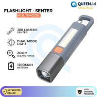 Gambar QUEEN Senter LED USB C Multifungsi 3 Mode Lampu 300 Lumens Zoom Flashlight 1200mAh Rechargeable - GREY - Q119 dari Queen-id Kab. Tangerang 1 Tokopedia