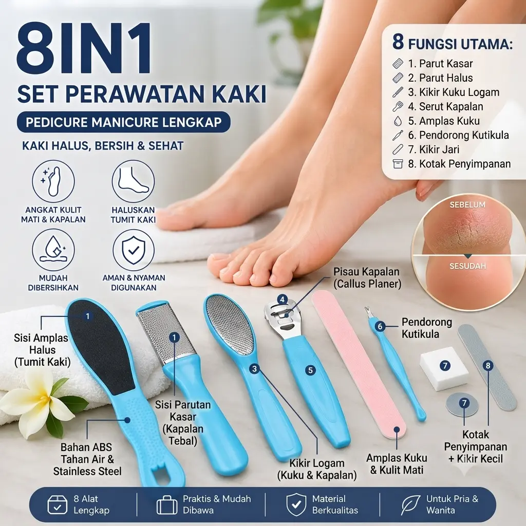 Set alat perawatan kaki menicure pedicure parut amplas kulit kaki 8in1