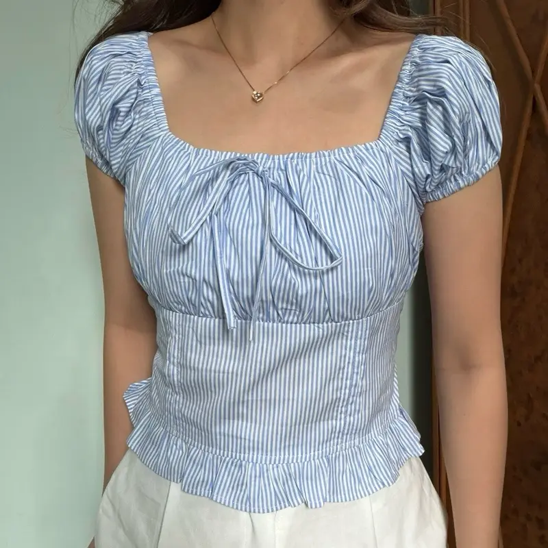 LACHEL Hyacinth Ribbon Puff Top / Atasan Wanita Pita Puff 2 Ways Use Top variasi 3