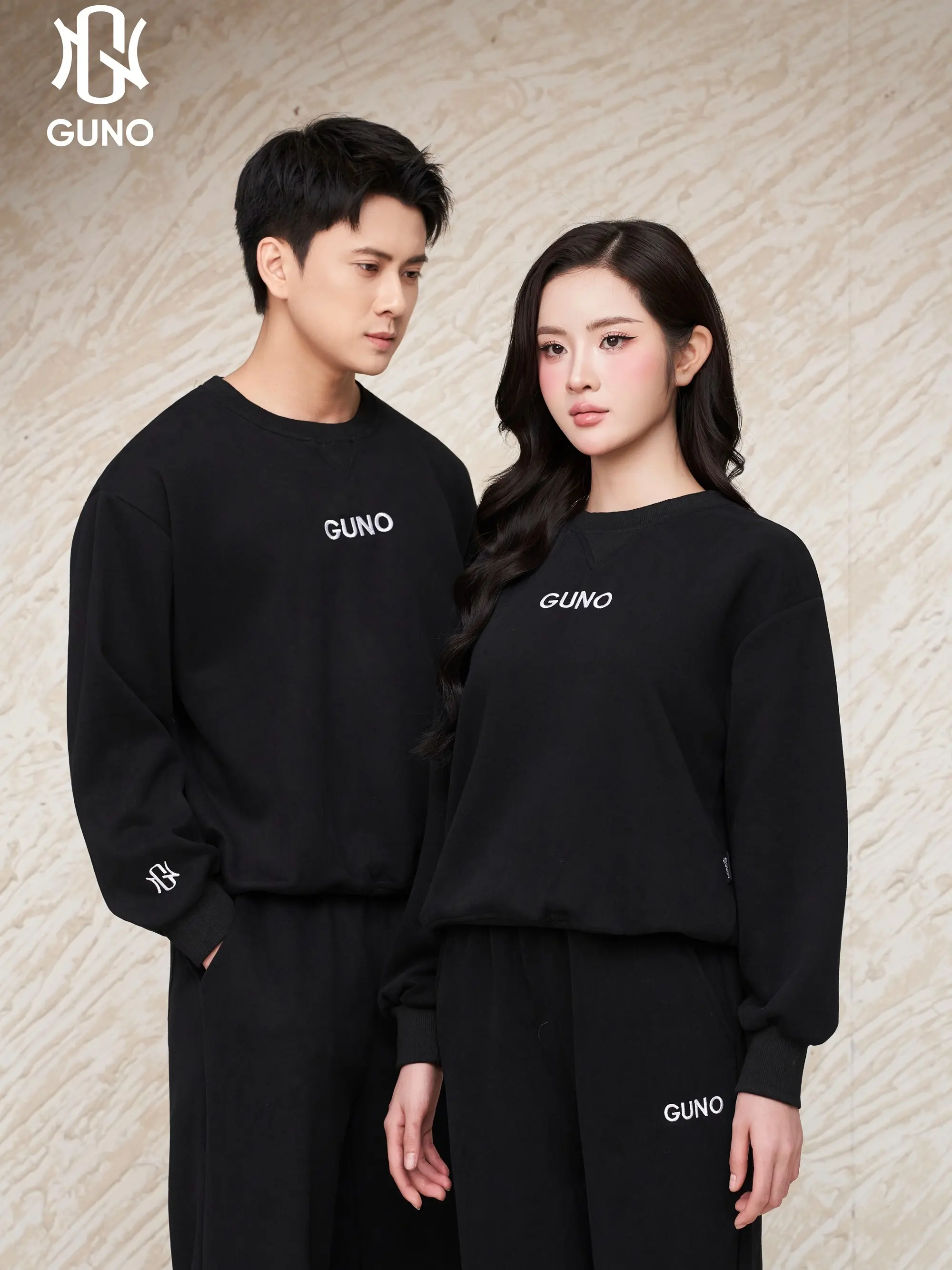 GUNO-Bộ quần áo NỈ NAM NỮ GUNO logo tay quần bo gấu BASIC SP5 |25BG150/25BB179 | BigBuy360 - bigbuy360.vn