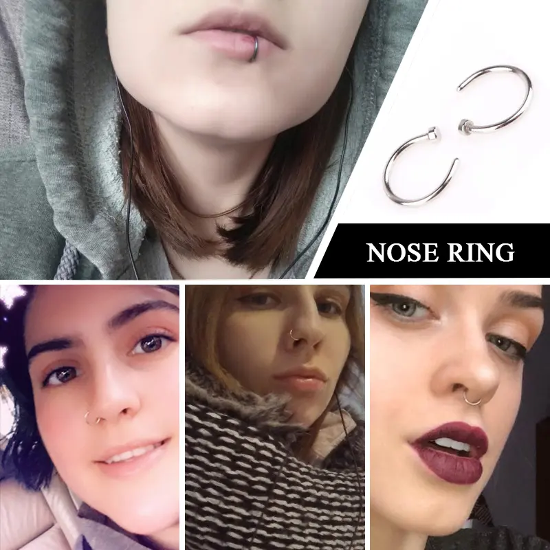 【Yy Potongan Harga Sangat Tinggi】Cincin Hidung Hipoalergenik Tanpa Lubang, Ornamen Hidung, Kuku Bibir, Baja Tahan Karat, Kuku Hidung Tipe C