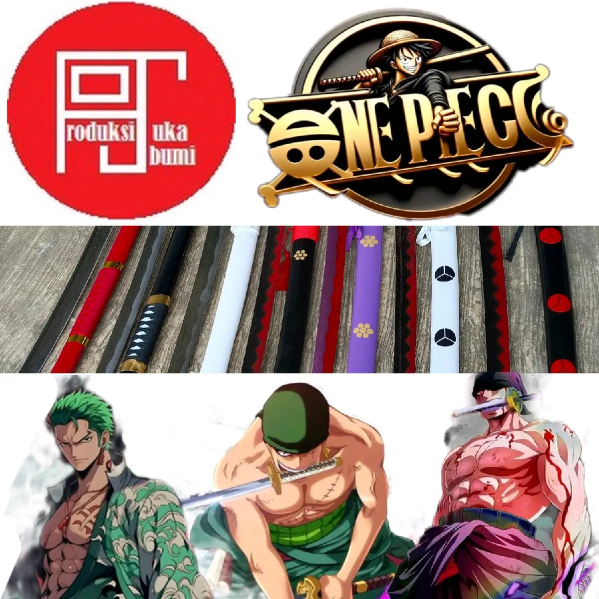 Pedang pedangan Roronoa Zoro One Piece sarung kayu asli