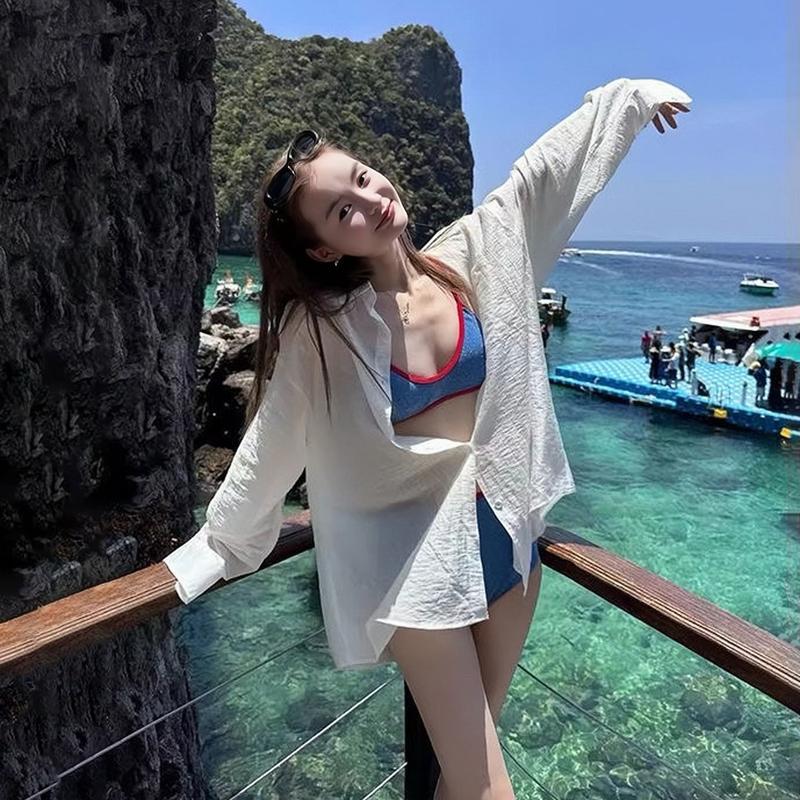 Áo sơ mi đi biển dài tay form rộng vải đũi lụa mềm mại mặc khoác ngoài đi chơi - đi du lịch - đi biển phối đồ cực xinh