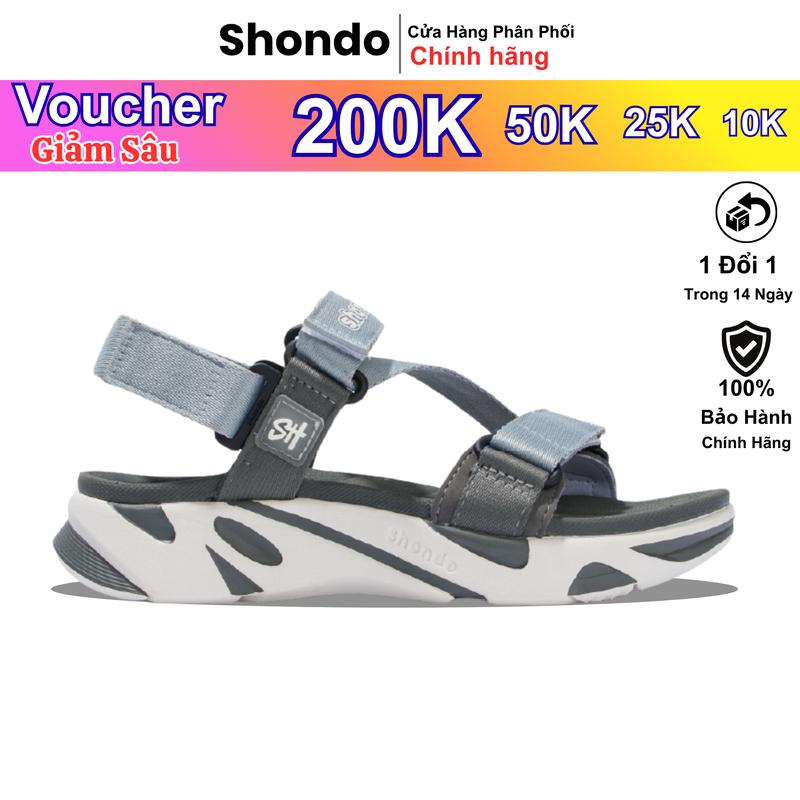 Giày Sandal Nam Nữ Shondo Êm Chân, Bền F8 Ver.2 Trắng Xám F8M0222 Đế Bằng