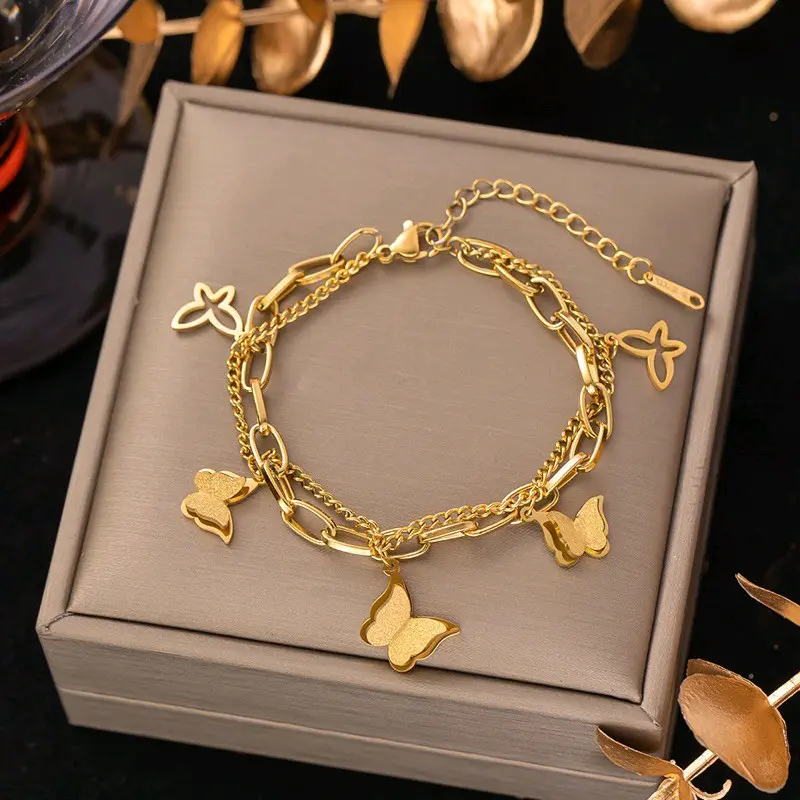 #63 Gelang Tangan Kupu 2 Layer Paper Klip Titanium Perhiasan Bracelets