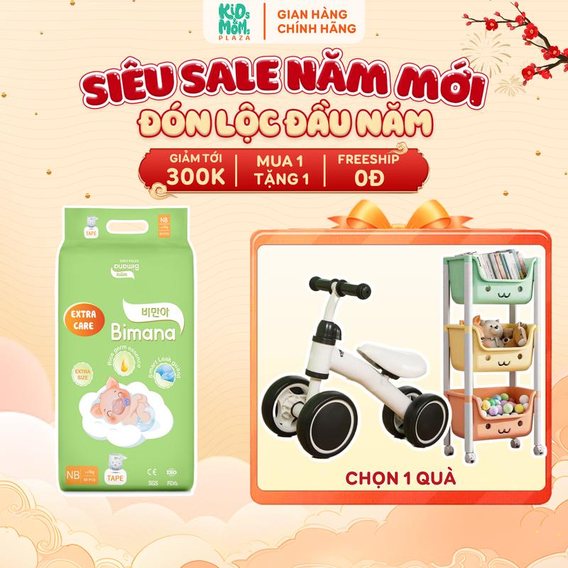 1E TẶNG XE CHÒI CHÂN KỆ GẤU 3 TẦNG COMBO 1 bịch tã bỉm quần dán Bimana Extra Care Hàn Quốc mỏng thoáng thấm tốt đóng xuyên dêm đủ size NB tới 4XL