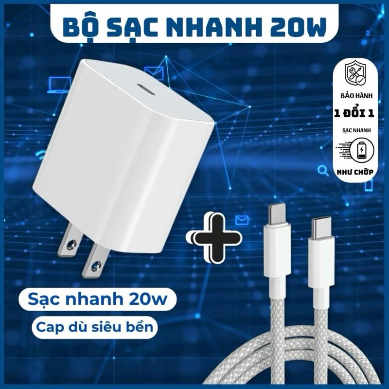   CỦ+ CÁP BỌC DÙ  Sạc Nhanh 20w dành cho lP8 - lP14prm. Sạc 30 pht lên 50-60%.tương thích Dùng . Phone bảo hành 6 tháng Vietnam Multicoloured Bộ Sạc Nhanh Usb iphone  không dùng cho 15  