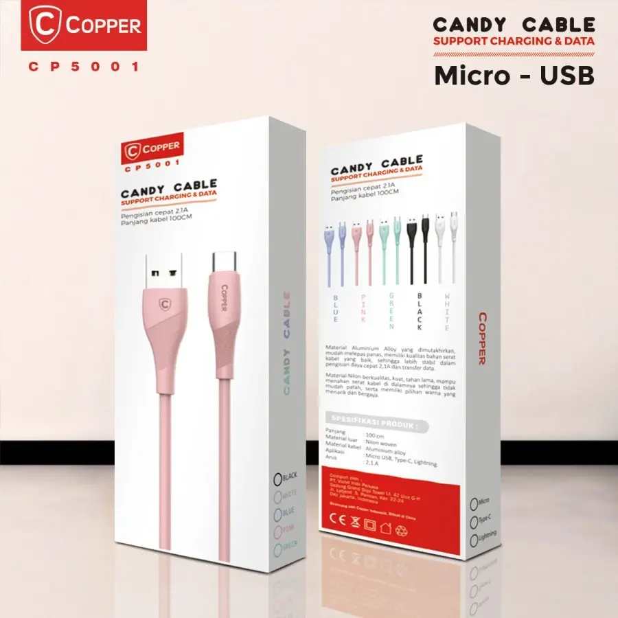 Copper High Premium Kabel Data CANDY Quick Charging - For Iphone / Micro / Type C