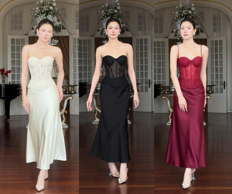 SÒ VINTAGE - ELLYS 3 11 Chân váy lụa đuôi cá 2 lớp