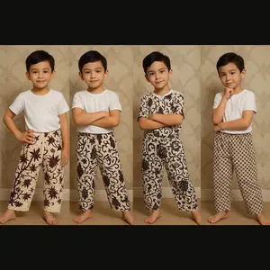 Celana Batik ANAK Katun Premium Anti Luntur Putih motif Bunga Fashion