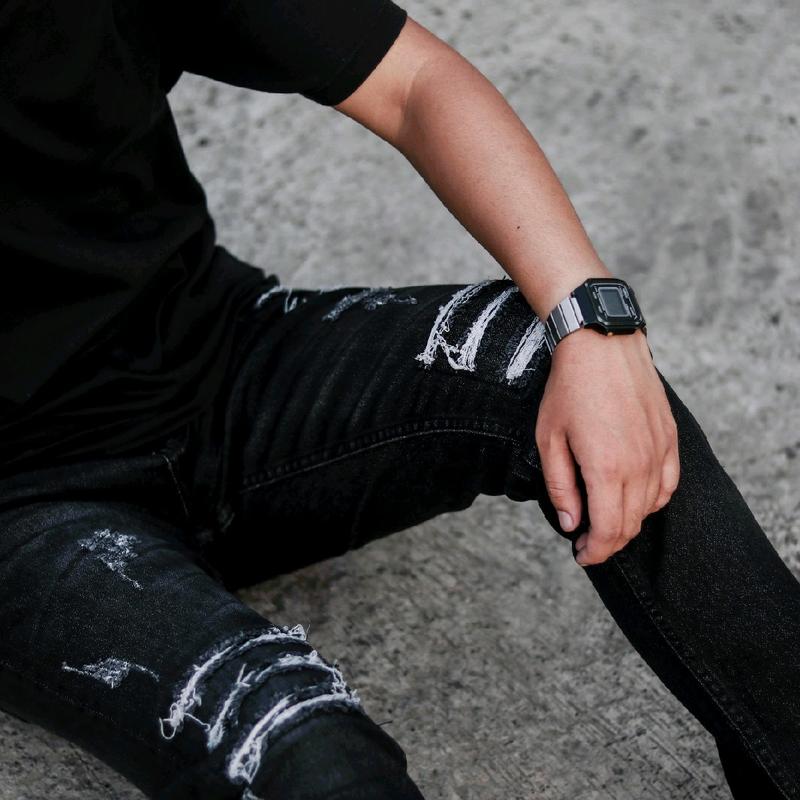 Celana jeans sobek pria black Panther XO21 / celana jeans panjang pria sobek Denim Slim Ripped Hitam Nyaman Slimfit Skinny Stretch Melar 5