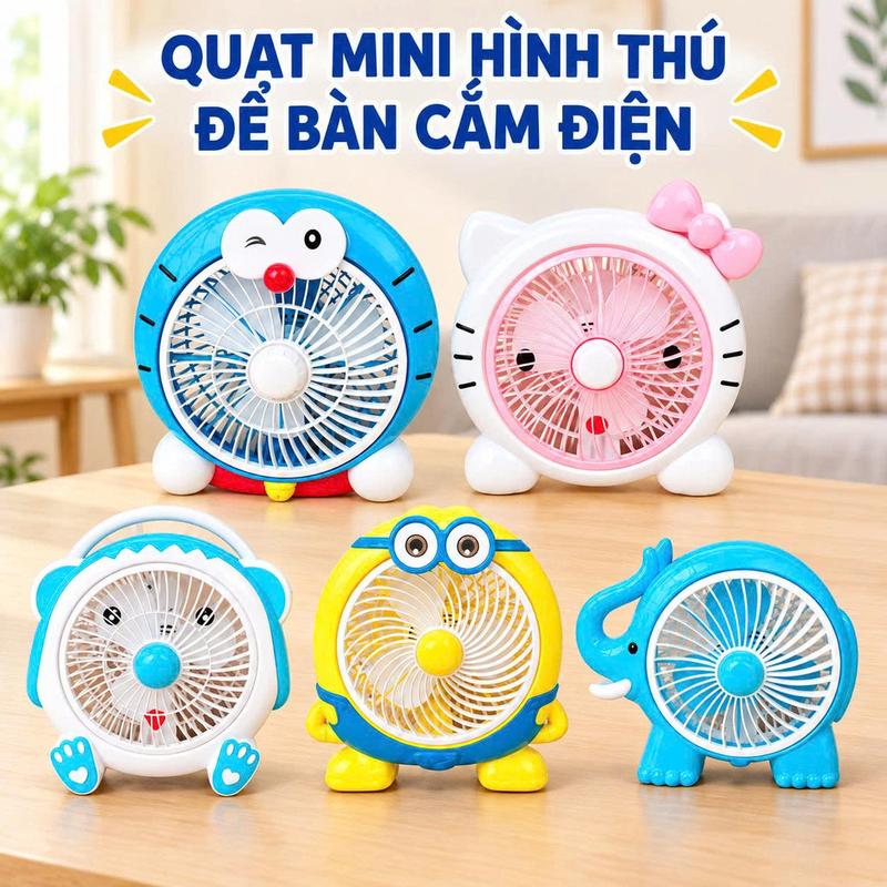 Quạt Mini Hình Thú Siêu Cưng – Quạt Để Bàn Cắm Điện 220V, Gió Mát Mạnh, Trang Trí Cực Xinh