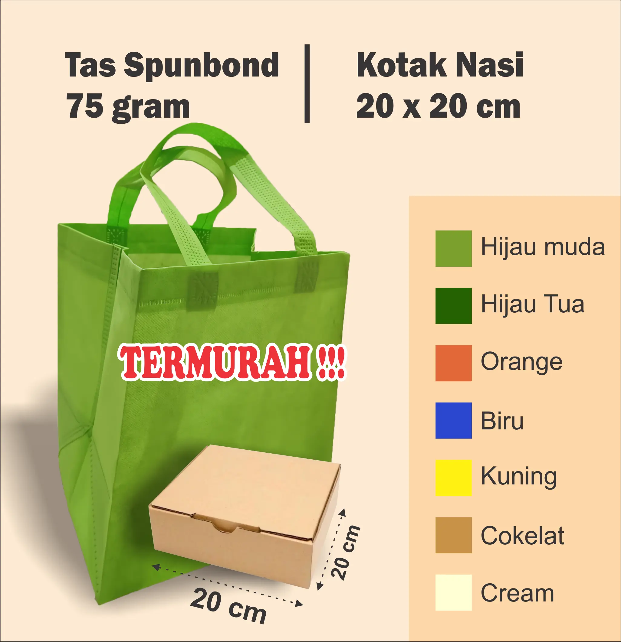 1 Lusin( isi 12) Tas spunbon, Tas Hajatan, Tas Box, Tas berkat ukuran 21 x 21