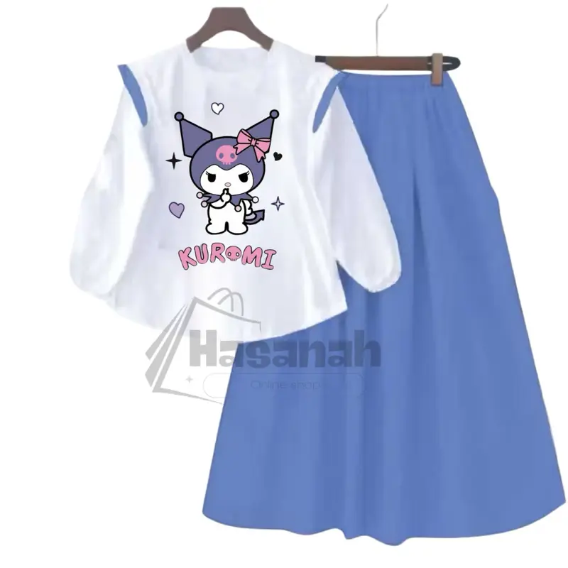 SETELAN ROK KUROMI SET ANAK PEREMPUAN TERBARU BAHAN CRINCLE AIR FLOW USIA 3-12 TAHUN FASHION 2025 1