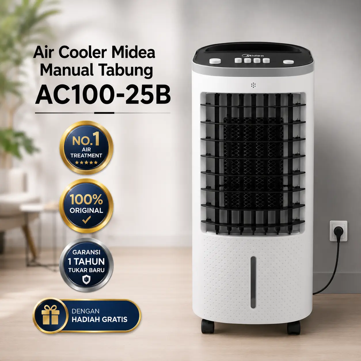 Midea Air Cooler Manual AC100-25B – Air Cooler 5L dengan – Pendingin Multifungsi 3 Level Kecepatan Kipas - Priginal Brand Midea dengan Garansi 1 Tahnun Tukar Baru