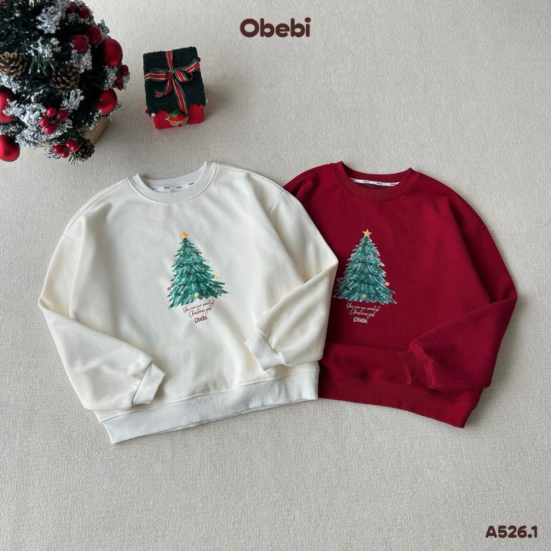  A526.1 Áo Nỉ Nam Nữ In Cây Thông Noel Giữ Ấm Thời Trang Thu Đông Cho Bé Trai Bé Gái Obebi 