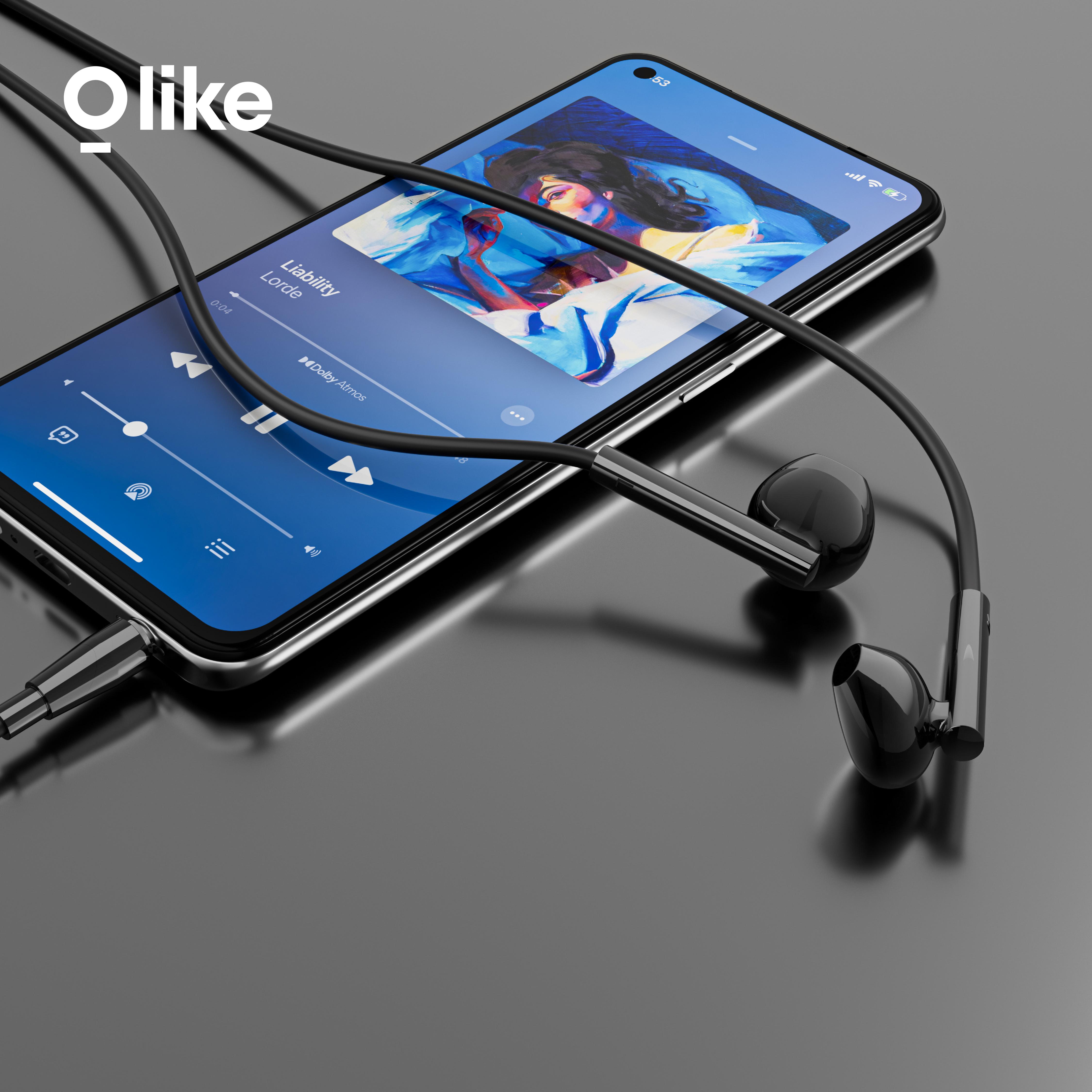 Olike HEADSET E20S HANDSFREE 3.5MM WIRED EARPHONE MIC ANDROID Comfortable Eartip 120cm Kabel 320hm Impedansi 14mm Driver Putih Hitam