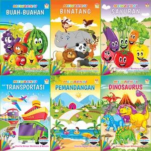 Paket 6 PCS Buku Mewarnai Buah-buahan, binatang, sayuran, transportasi, pemandangan, dinosaurus