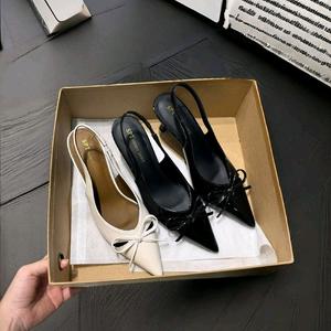 SPT giày hậu nhọn 6,5cm nơ xinh da bóng cao cấp