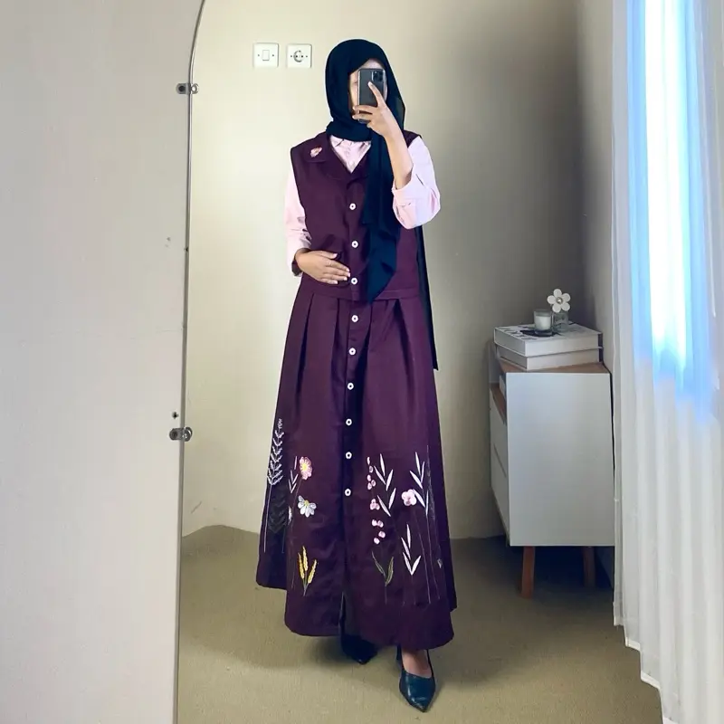 WPS Aster – Setelan Rok & Vest Linen Aesthetic Cewek Hijab Friendly 2