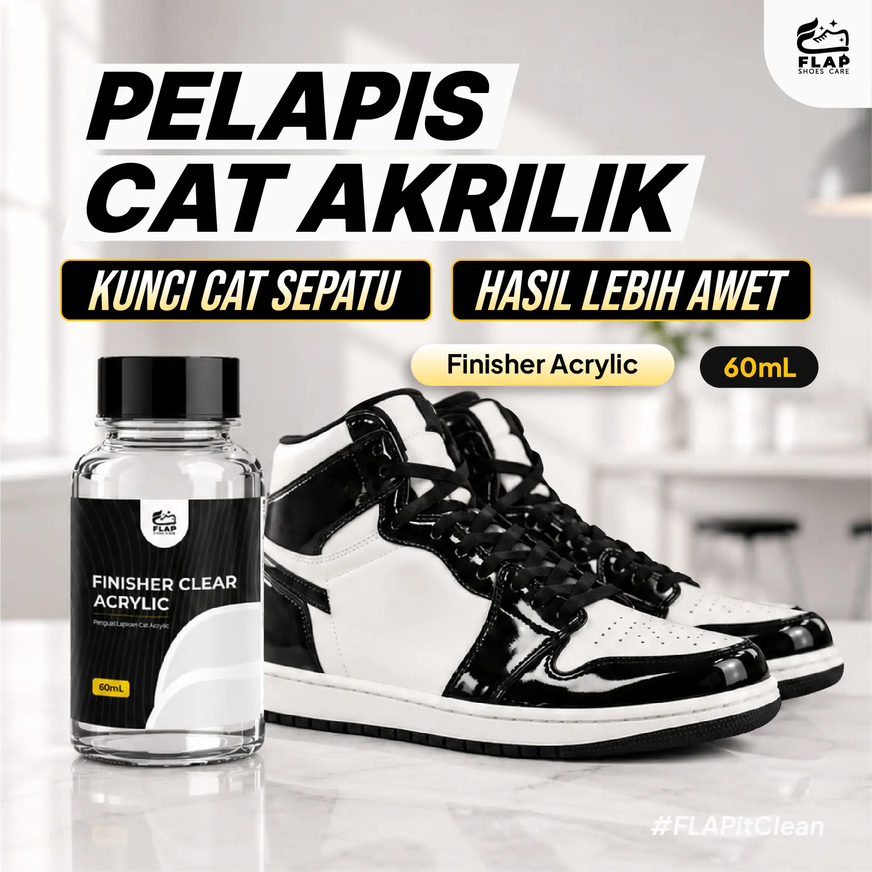Flap Shoes Care - Finishing Cat Sepatu Clear 60mL untuk Kulit dan Karet - Terbaru 2021 Cleaner Hitam Putih