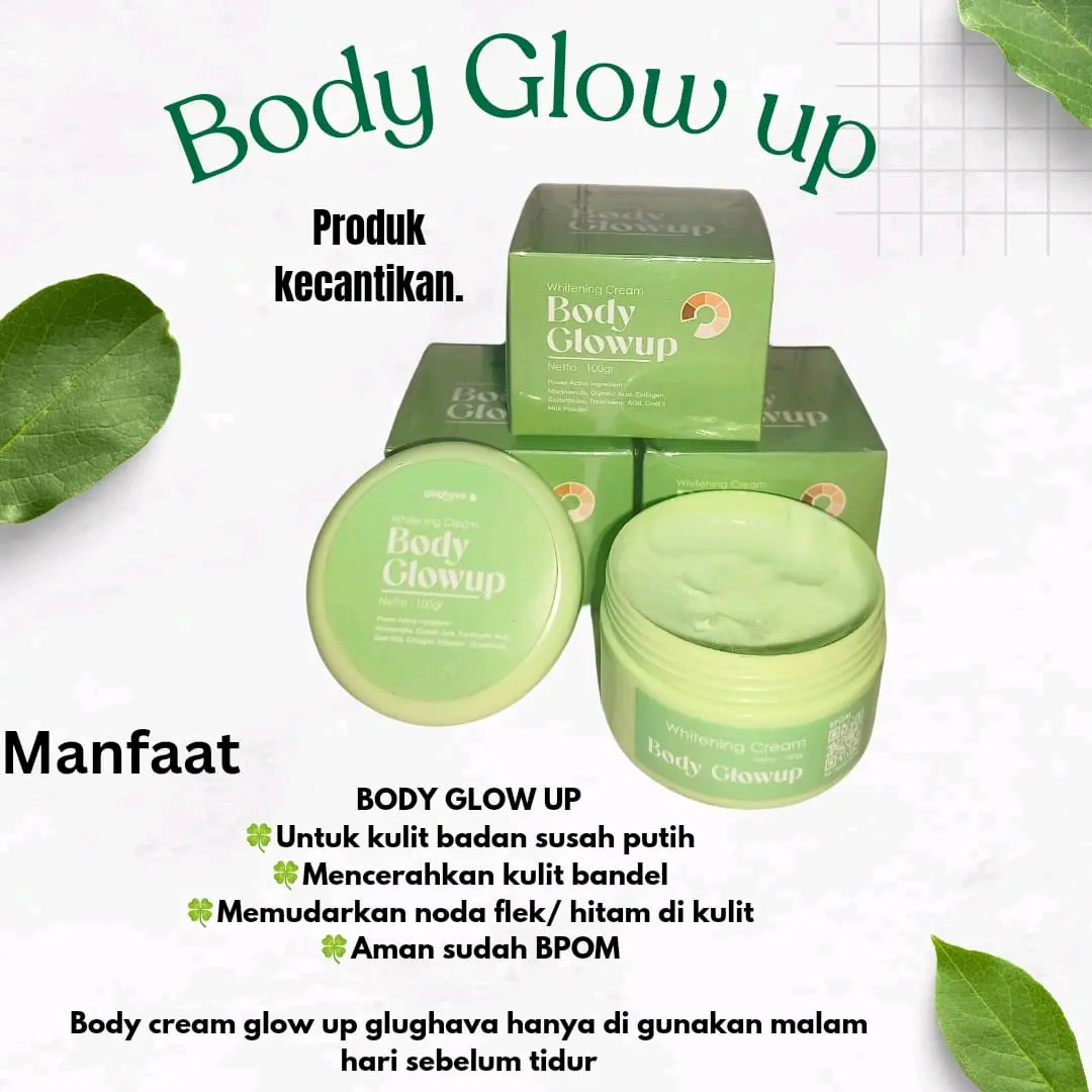 body glow up gluughava cream malam untuk badan susah putih