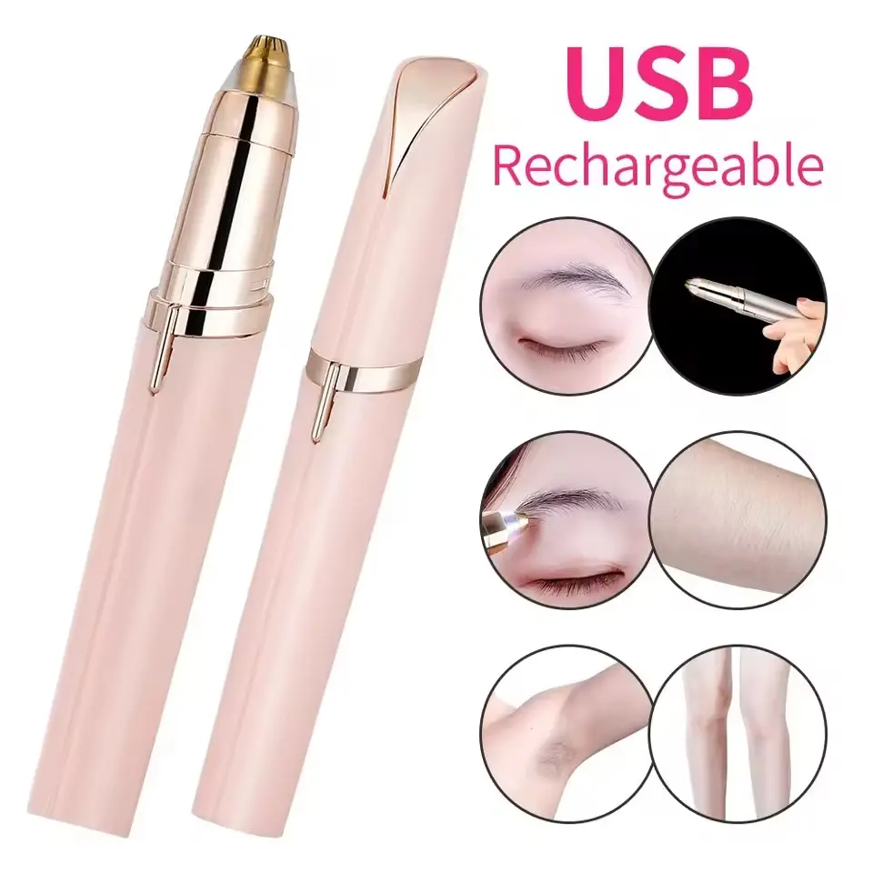 Pelindung Kening Elektrik, Pelbagai fungsi, Untuk Wanita, Boleh Dicas Semula USB, Pemangkas Kening Elektrik, Pemangkas Rambut Hidung, Alat Penyingkiran Bulu, Epilator Muka Mudah Alih, Pencukur Muka, Didatangkan dengan Kabel Data electric eyebrow trimmer