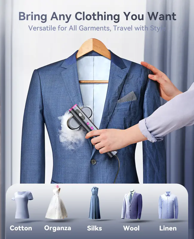 Jack ＆ Rose Clothes Steamer,100-240V Dual Voltage Travel Steamer Clothing, 15s Fast Heat Up,Portable Handheld Steamer for Clothes,2 in 1 Garment Steamer&Iron for Global,UK& Europe Travel,Home 4