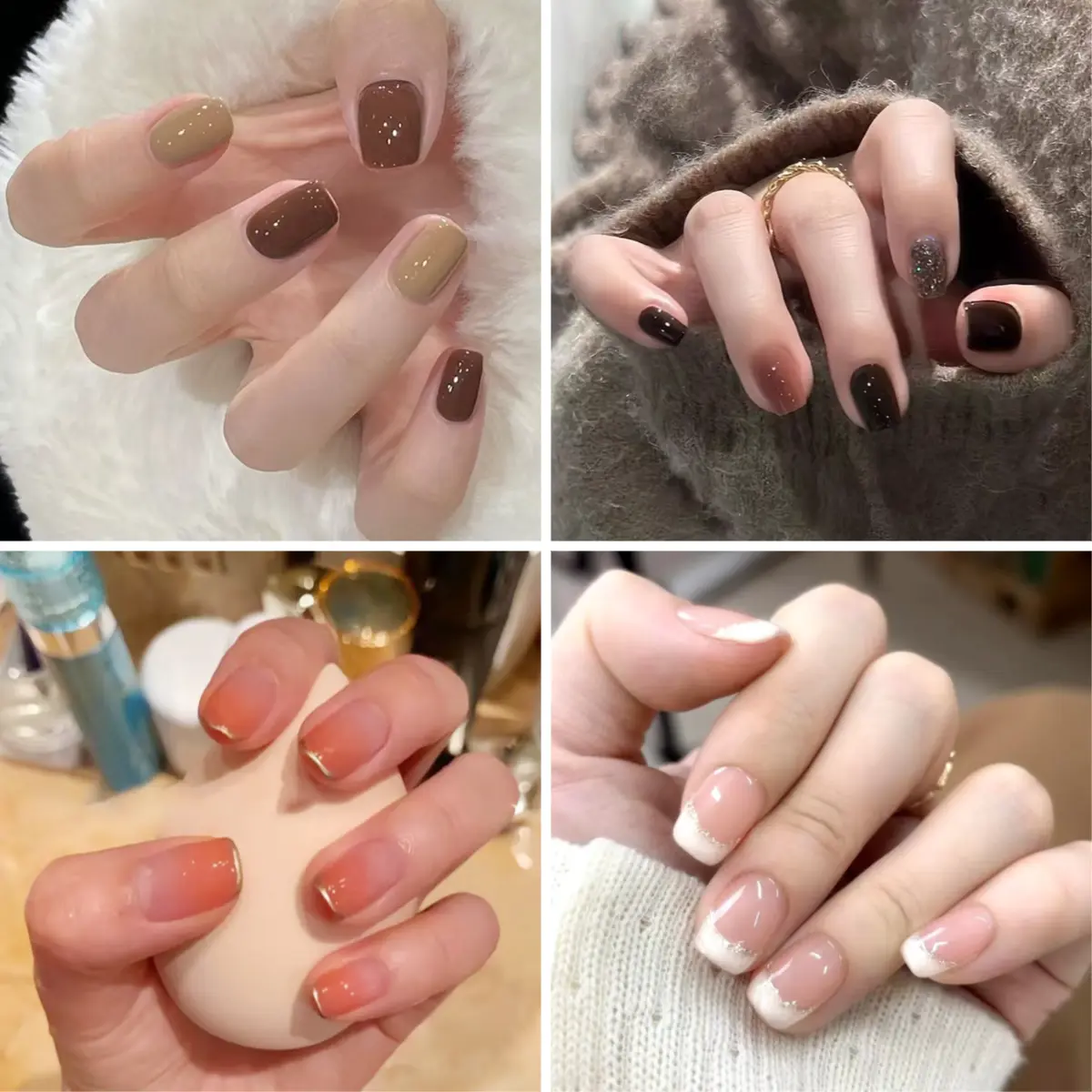 [24-piece pack] [Glue included] Cute and simple short handmade nail art, removable and reusable false nails