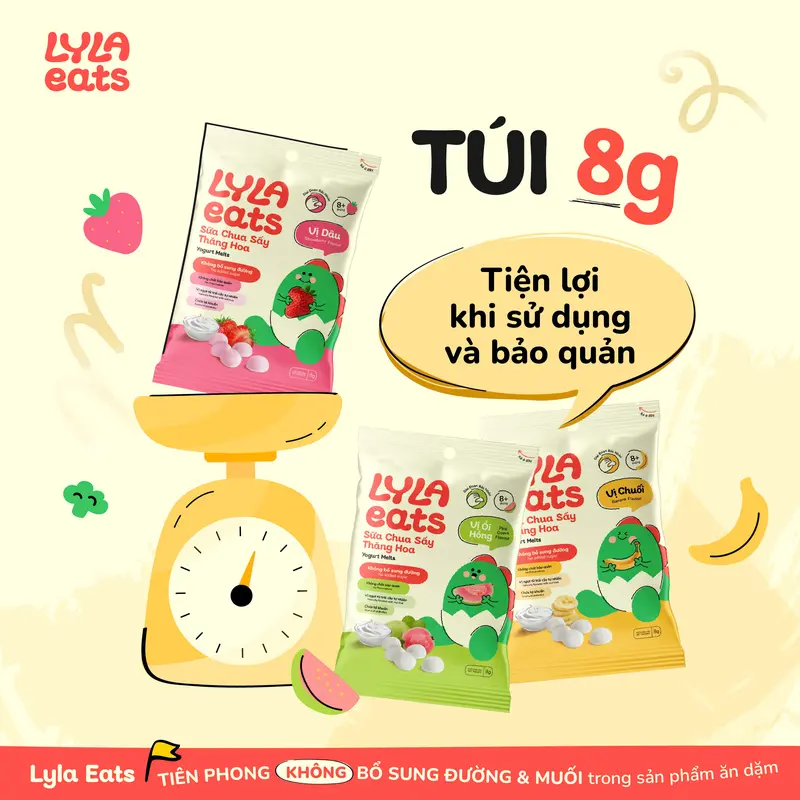 Combo 9 Túi Sữa Chua Sấy Không Đường Lyla Eats Hương Vị Tự Nhiên Ổi, Dâu, Chuối cho bé 6