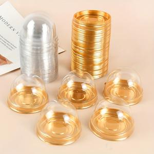 50 bandejas+50 tapas caja circular transparente mini para pastel de postre - adecuada para suministros de boda, fiestas, regalos de Navidad, empaque de dulces y chocolates contenedor de horneado de plástico OPP