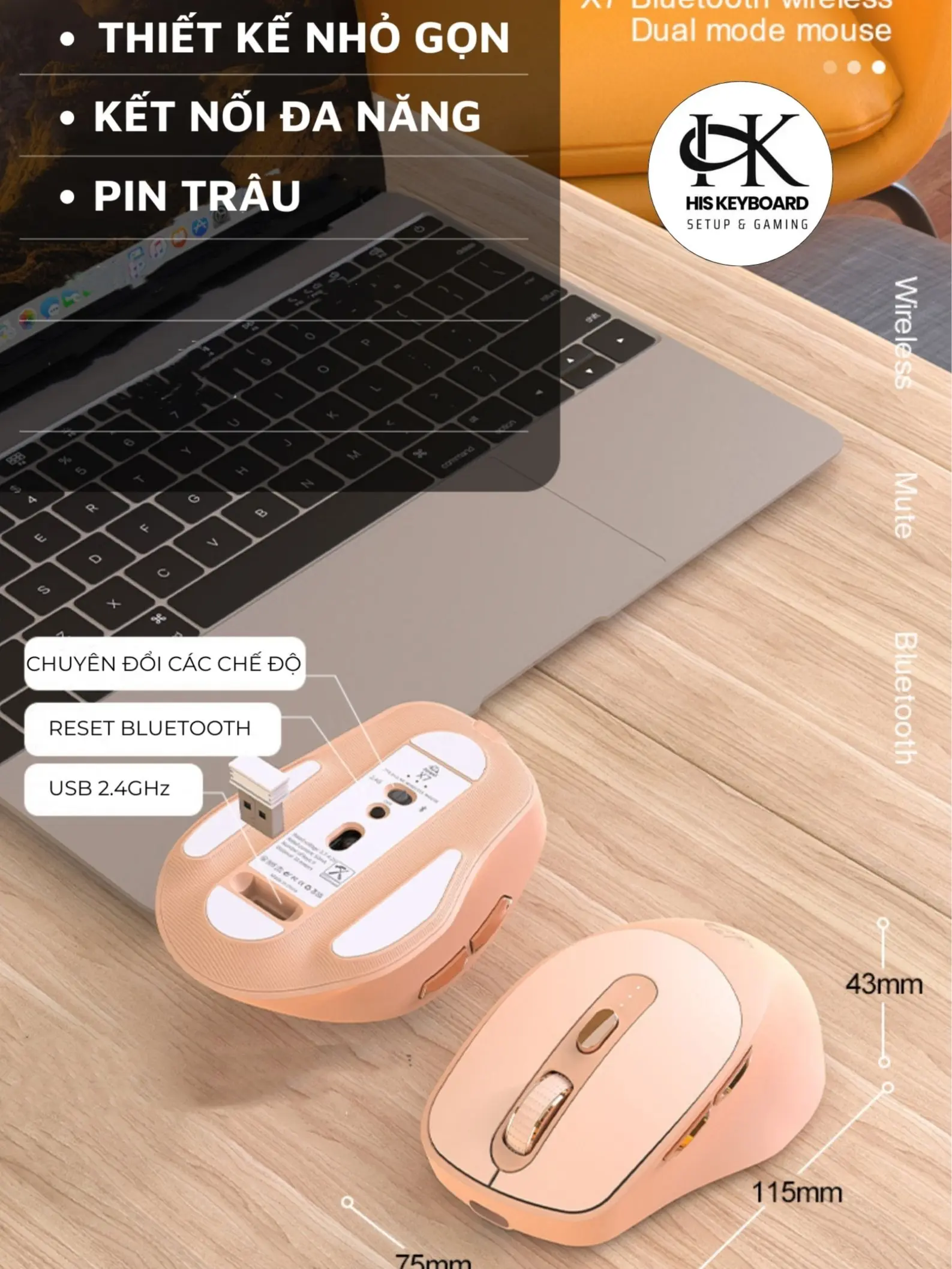 Chuột Không Dây Văn Phòng FreeWolf X7 Bluetooth 5.0 Pin Sạc Type-C 5 Cấp DPI Silent Click Không Ồn | BigBuy360 - bigbuy360.vn