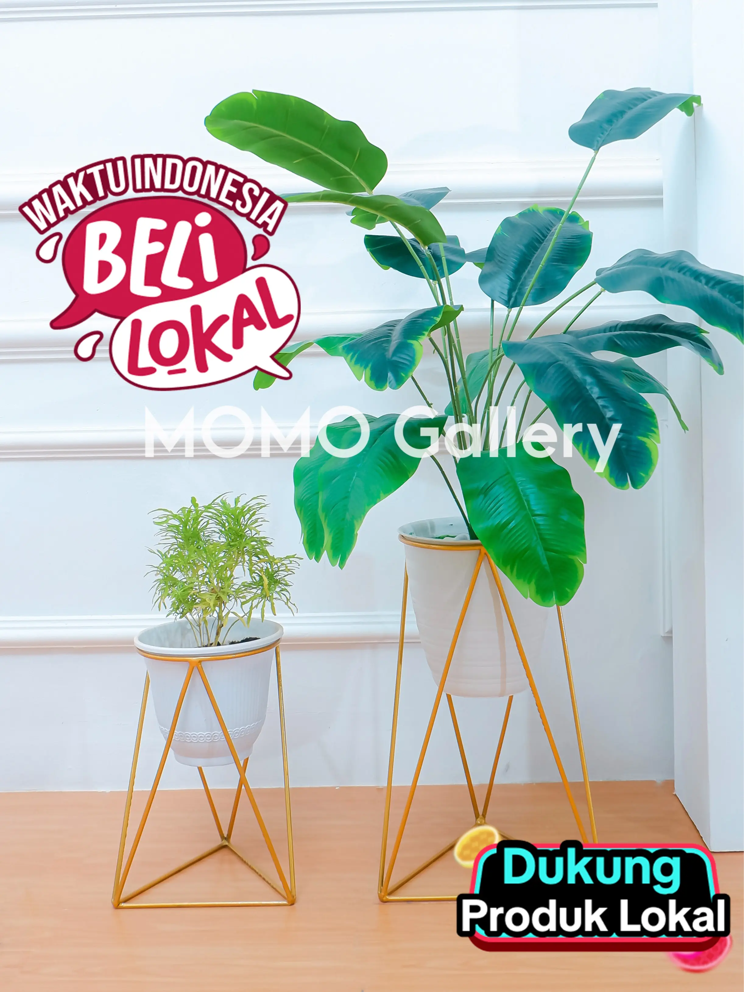 Standing Pot Bunga Model Alas Segitiga 1 paket dapat 2 Besi Putih Hitam GOLD rak tanaman Rak Besi mini  garden