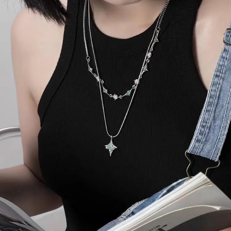 Kalung 2 Layer Permata Biru Necklace Double Layer MultiLayer Panjang 6