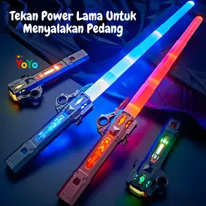 BabyToys Mainan Anak Laki Laki Pedang LightSaber 2 in 1 Laser Light Saber LED Lampu Suara Plastik