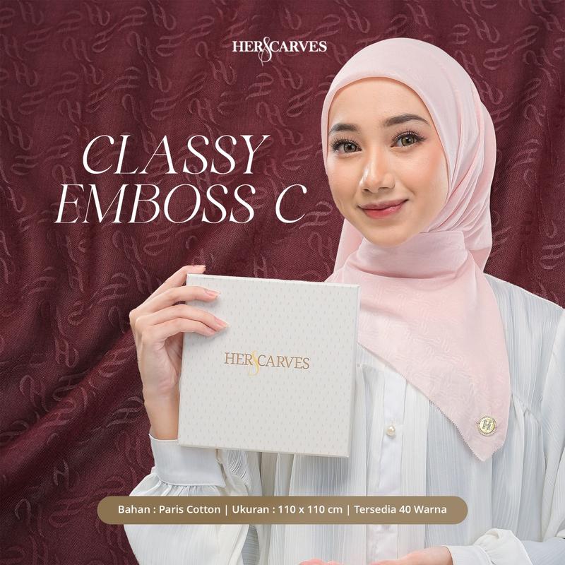 Classy Emboss Hers - Kerudung Hijab Segi Empat Polos Box Premium by HerScarves - Ecer (1pcs) Square Muslim Wanita 0